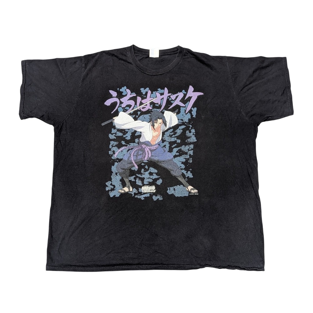 Port & Company Men 2XL Black Naruto Sasuke Uchiha Graphic Anime Manga Tee Shirt